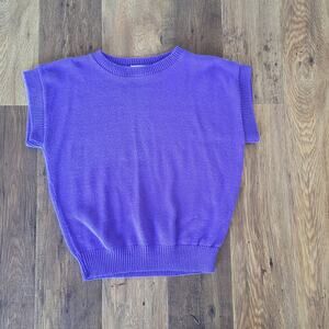 Vintage Lauren Knitwear Women's Sleeveless Sweater Small/Medium Purple 90s Crop